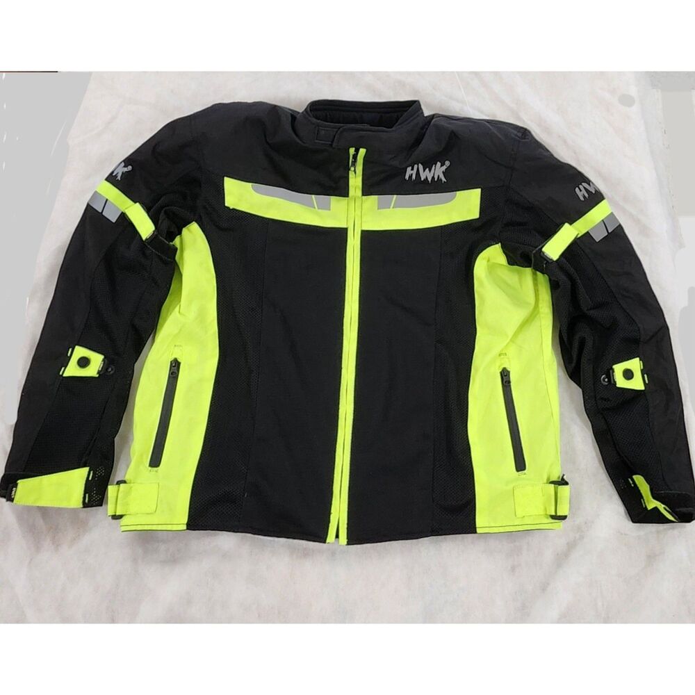 HWK Motorcycle Jacket 3XL Armored Black Neon Yellow CE Armor Mesh Riding Gear